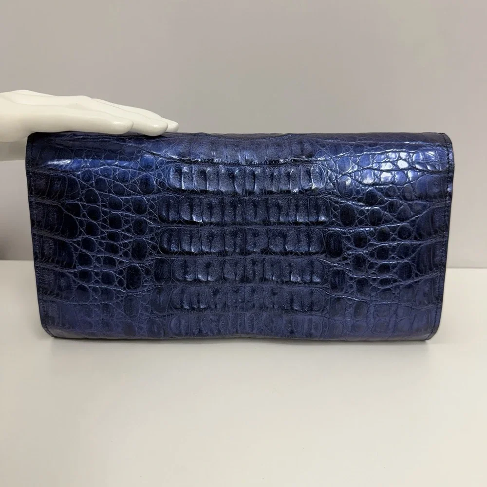 Genuine Alligator Shoulder Bag or Clutch Metallic Blue Tone RARE Color